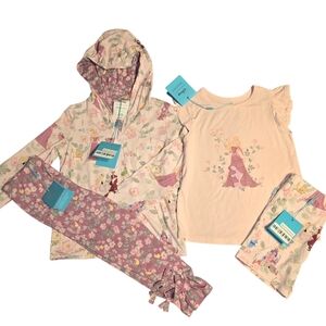 Posh Peanut Princess Aurora Graphic Tee, Shorts, Bow Leggings, and Jacket NWT